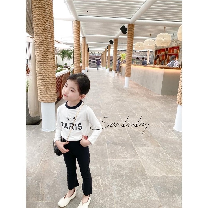 Áo Thun Cotton Tay Dài Dáng Ôm In Chữ Thời Trang Cho Bé Gái