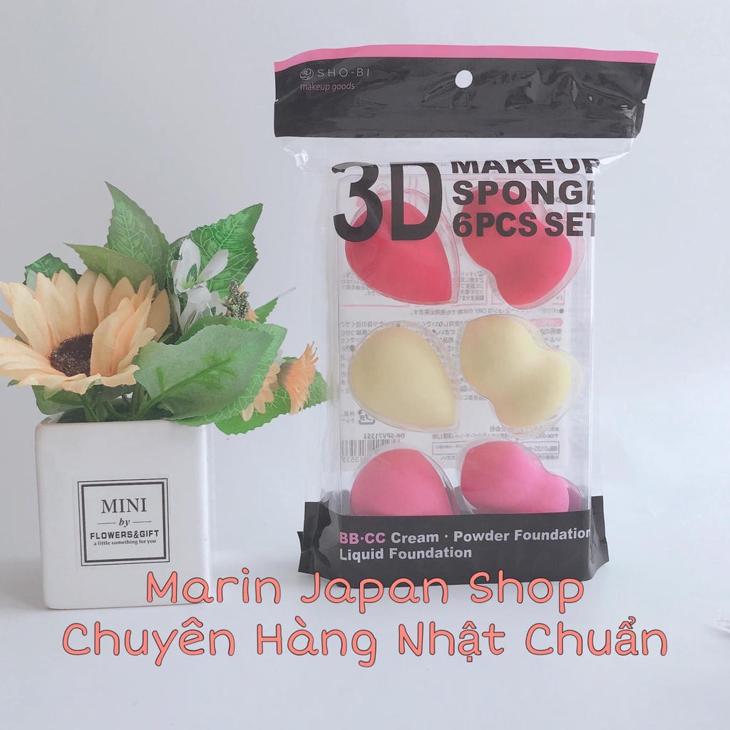 Bông tán kem nền trang điểm hồ lô 3D cao cấp Makeup Sponge Nhật Bản Set 6 miếng