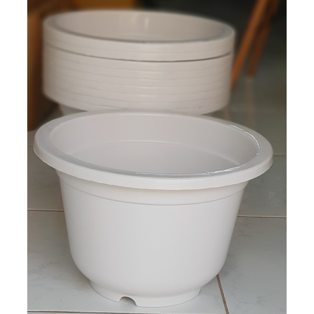 (51x 35cm) Chậu nhựa tròn trắng A800 loại dày, chậu trồng cây hoa cảnh size to nhất