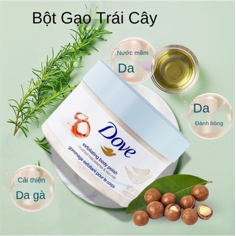 Tẩy da chết dove tẩy tế bào chết lựu và macca