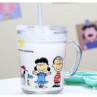 Cốc, Ly chịu nhiệt thủy tinh chia vạch có nắp tặng kèm ống hút, ly pha sữa cho bé – Giao mẫu ngẫu nhiên