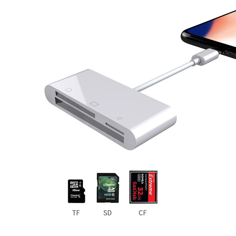 Đầu Đọc Thẻ 3in1 SD, CF, MicroSD - Lightning Cho Iphone, Ipad