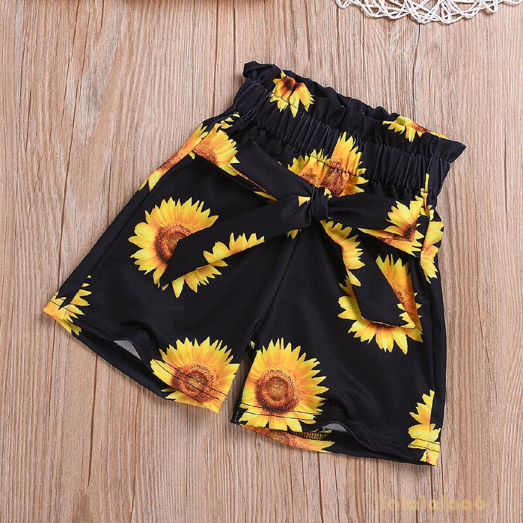 Set áo crop top + quần ngắn in hoa hướng dương cho bé gái