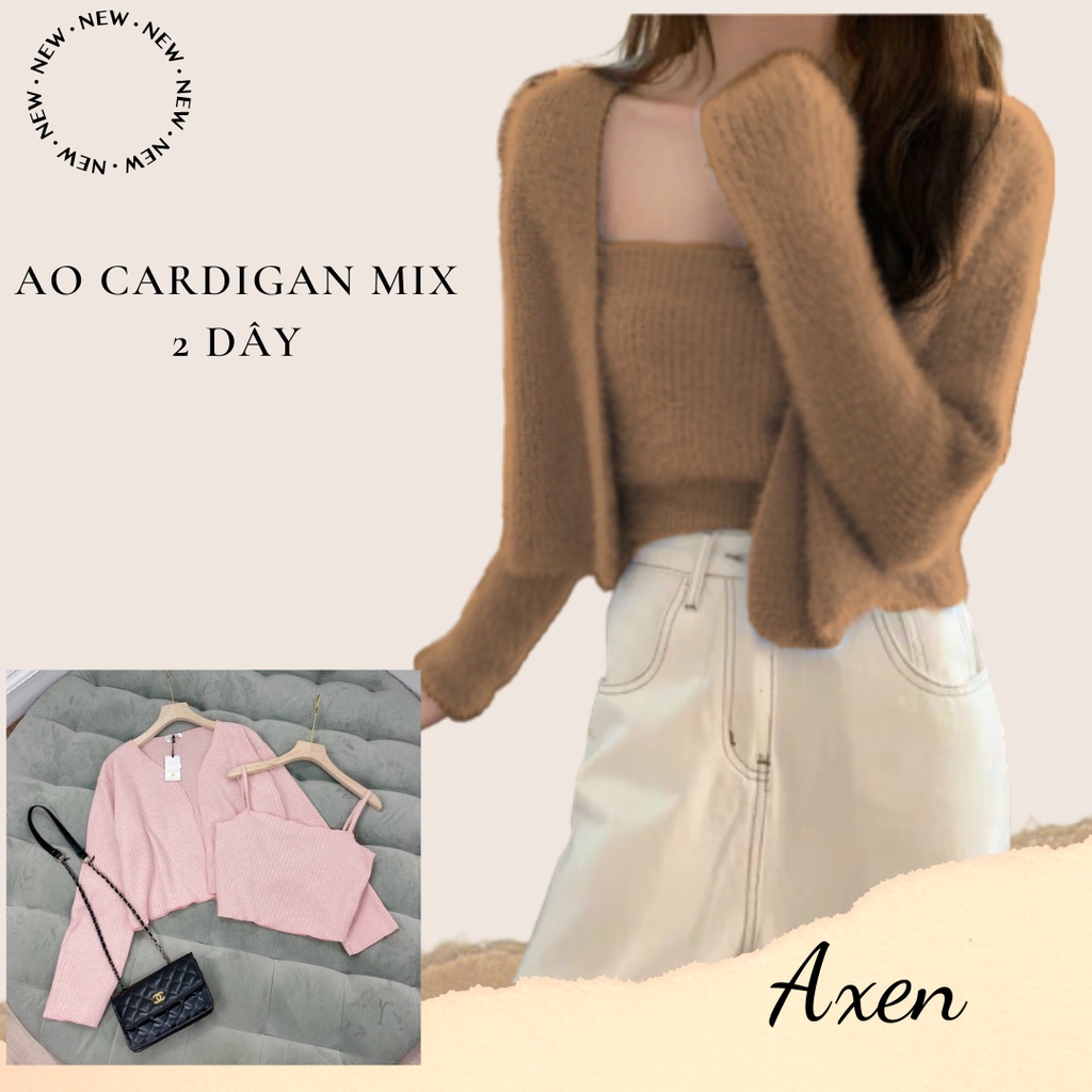 Set áo Cardigan len mix áo 2 dây ôm body (A06)