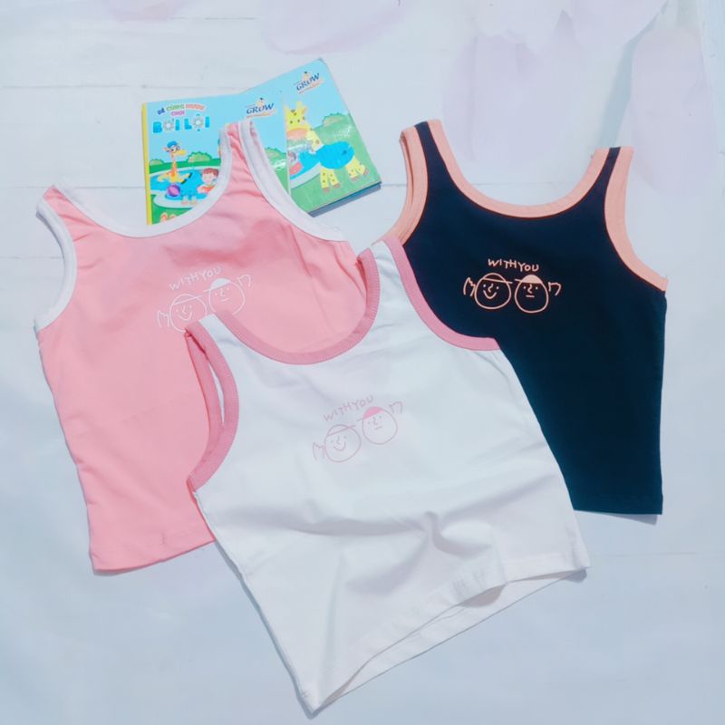 Áo kiểu bé gái Áo dây phối viền cotton chính phẩm cao cấp siêu đáng yêu