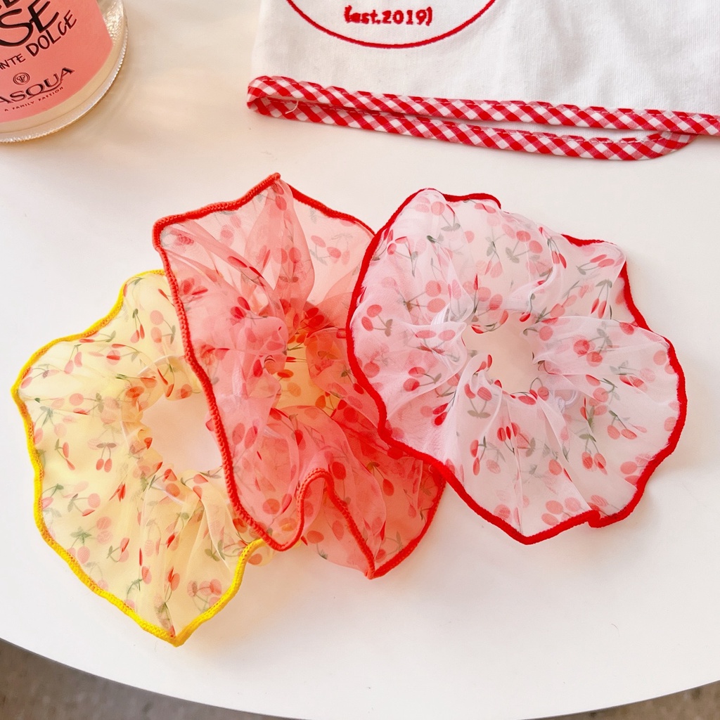 Dây cột tóc vải scrunchies quả cherry phiên bản Hàn Quốc siêu dễ thương DCR