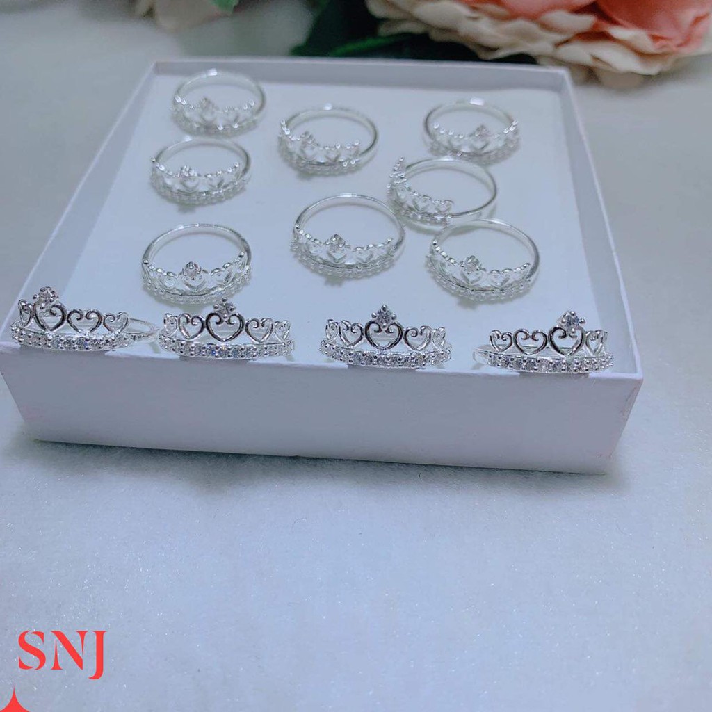 free ship nhẫn vương miện nhỏ xinh mẫu mới bạc ta