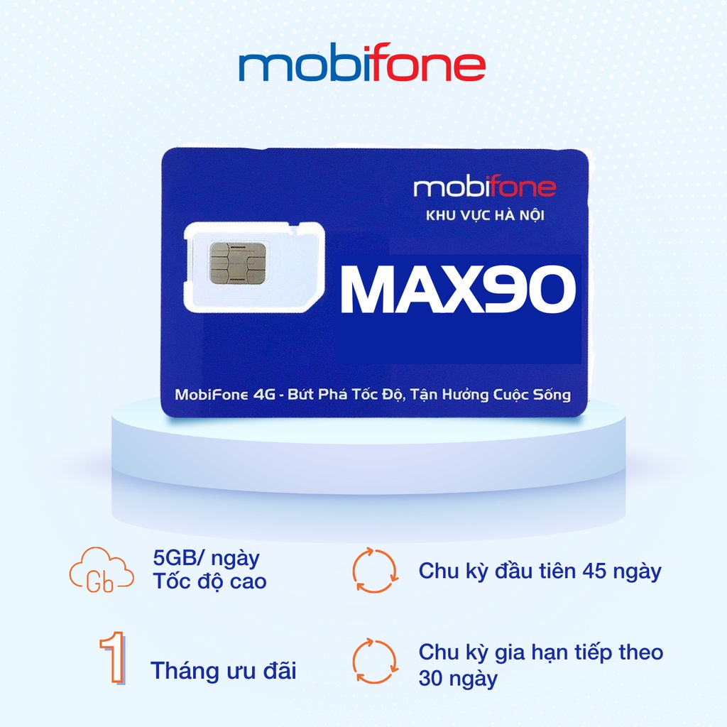Sim 4G Mobifone MAX90 5GB/ngày lướt mạng thả ga với 150GB/tháng miễn phí 1 tháng sử dụng