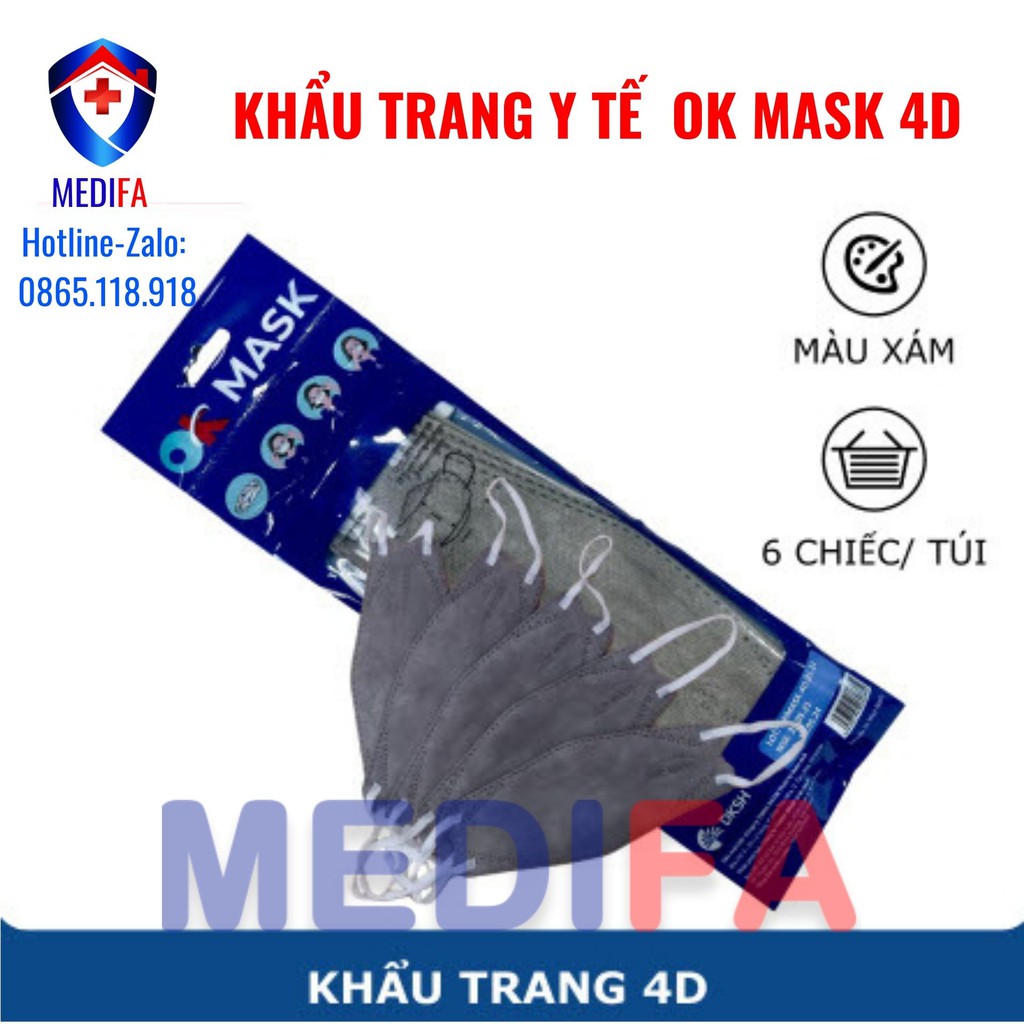 Khẩu Trang Y Tế 4D Ok Mask (Nam Anh) Theo Thiết Kế Kf94, Đạt Chuẩn Kháng Khuẩn, Công Nghệ Nhật Bản (6 Chiếc/Túi)