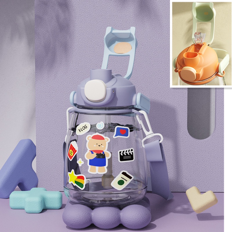 bình nước cute ly thủy tinh có nắp bình giữ nhiệt băng keo thể thao 1300ml Chống Tràn Kèm Ống Hút In Hình Hoạt Hình Dễ Thương Cho Bé