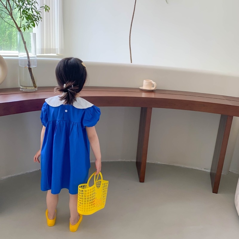 Đầm Tay Phồng Cổ Bẻ In Họa Tiết Hoa Dễ Thương Phong Cách Phương Tây Cho Bé Gái 1-6 Tuổi