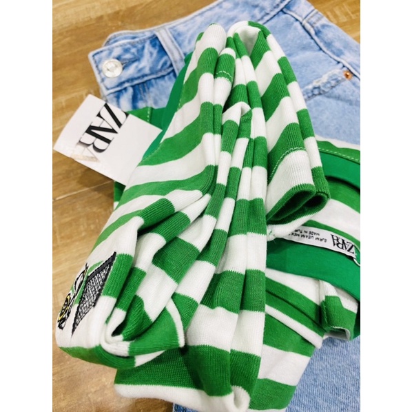 Áo thun kẻ sọc zara vnxk thêu snoopy dễ thương