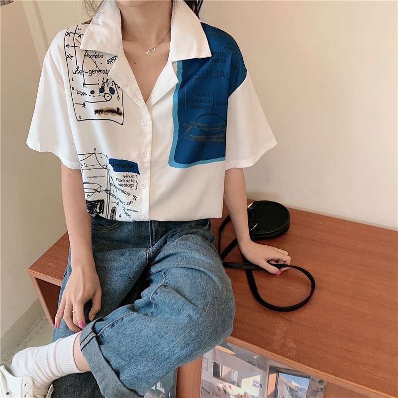 NRVP Áo Sơ Mi Dáng Rộng Thời Trang Hàn Quốc Cá Tính Cho Nữ