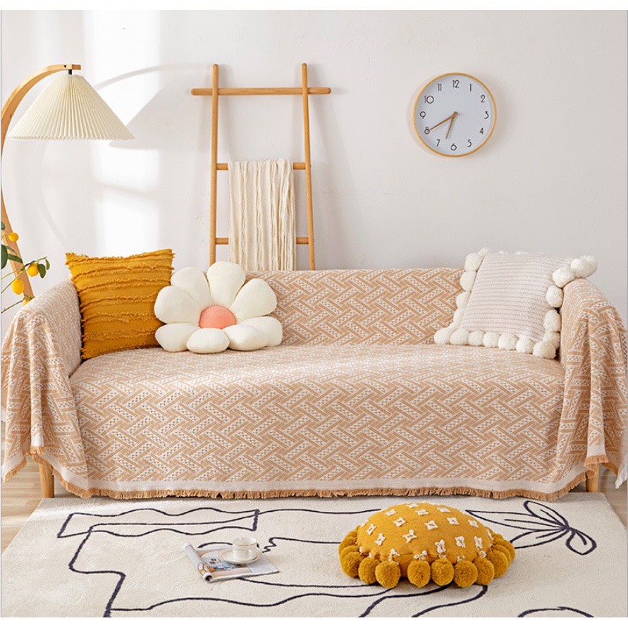 Thảm phủ sofa, Khăn trải bàn dệt tua rua Vintage, Khăn trải bàn cao cấp sang trọng