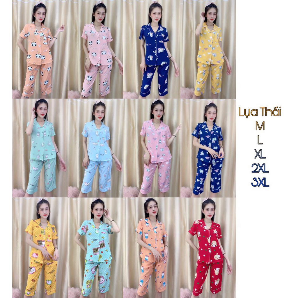 Sét Đồ Bộ Pizama lụa thái loại 1 quần lửng (kèm ảnh chụp thật)