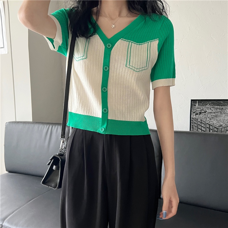 Áo thun ZHELIHANGFEI tay ngắn cổ bẻ phối túi giả đơn giản thời trang