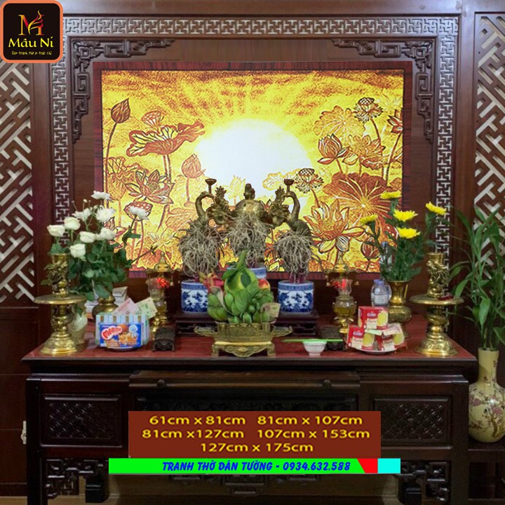 TRANH DÁN TƯỜNG MÂU NI 61x81cm, 81x107cm, 89x127cm, 89x153cm trang trí cho Bàn thờ ,vách thờ
