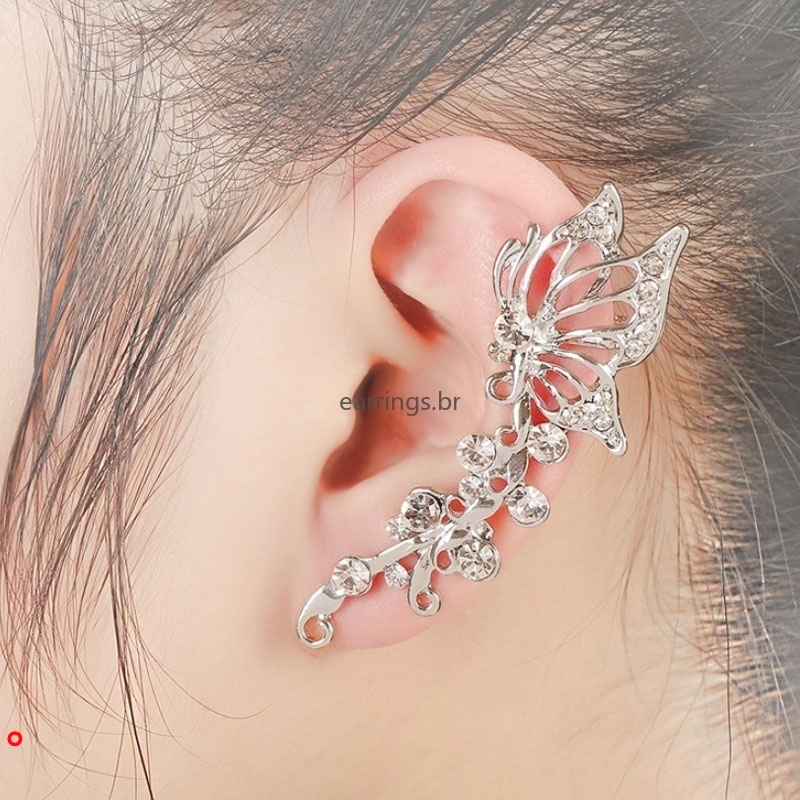 Khuyên kẹp vành tai nữ thiết kế bướm đính pha lê không gây dị ứng