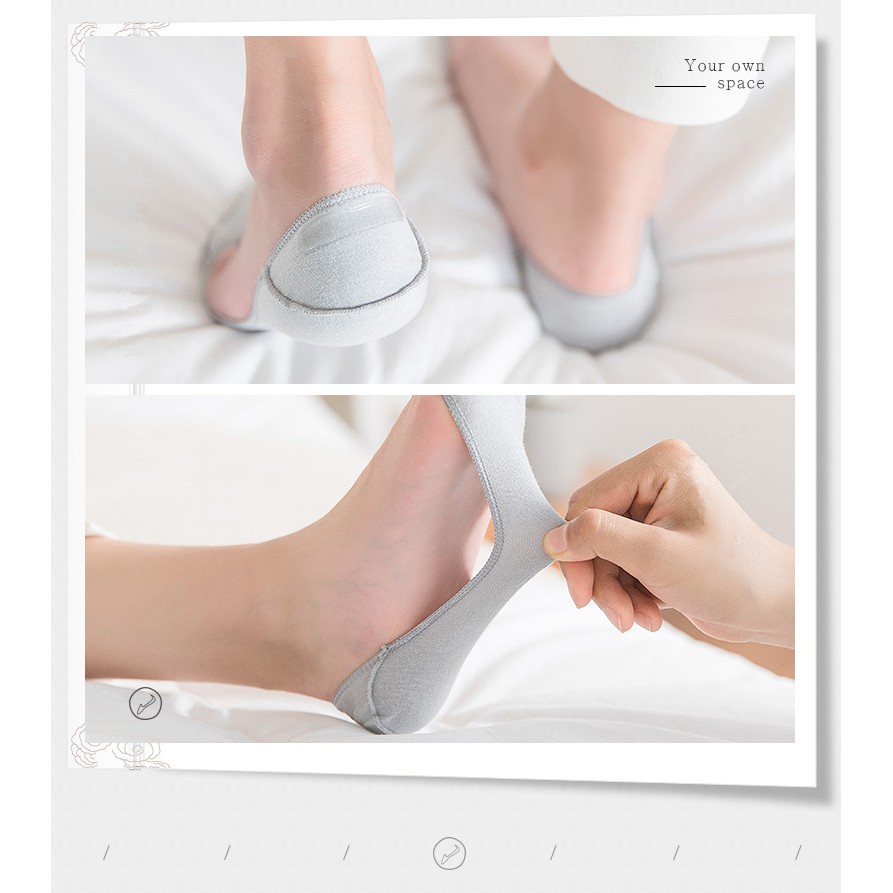 Vớ thuyền vải cotton mỏng miệng nông tàng hình phối silicon chống trượt cho giày cao gót