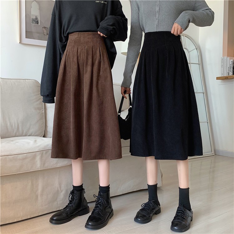 Chân Váy Midi Xiaozhainv Dáng Chữ A Lưng Cao Phong Cách Retro Hàn Quốc | BigBuy360 - bigbuy360.vn