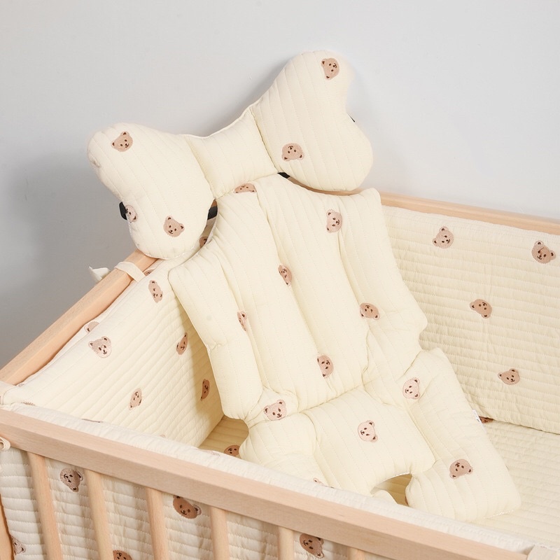 Đệm Lót Xe Đẩy Em Bé Chất Liệu Quilting Thoáng Khí Thêu Hoạ Tiết Dễ Thương Phong Cách Hàn Quốc