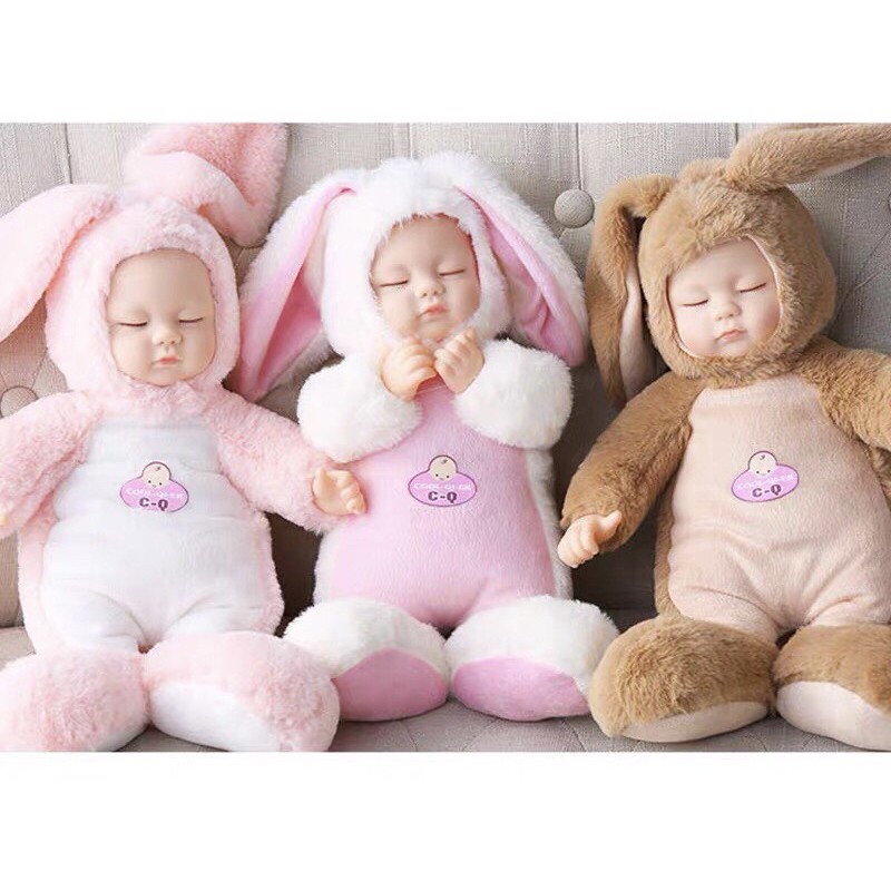 🌸 Búp Bê Em Bé Baby Sơ Sinh Áo Tai Thỏ Nhắm Mắt Ngủ - Có Nhạc 🌸