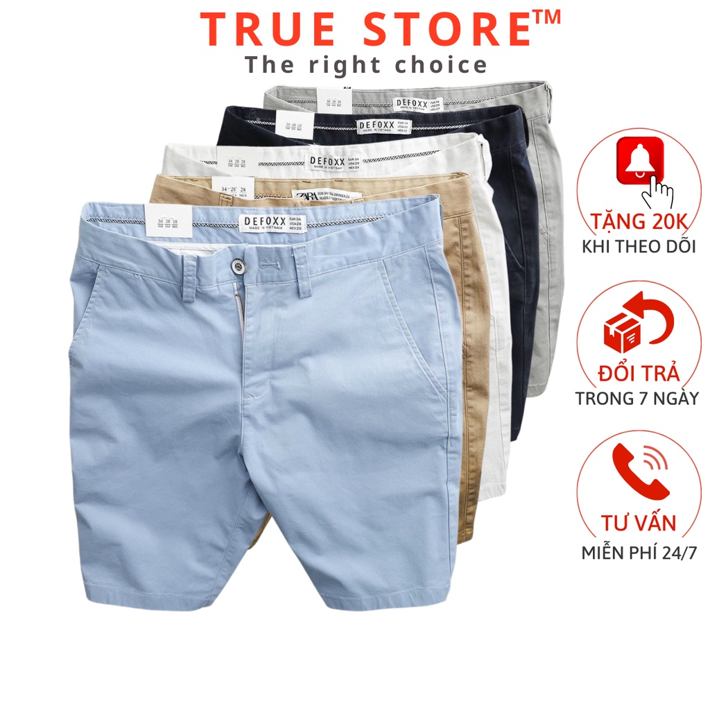 Quần đùi kaki nam màu xanh co giãn thiết kế trơn đơn giản vải kaki cao cấp nhiều màu, True Store, QSJ011