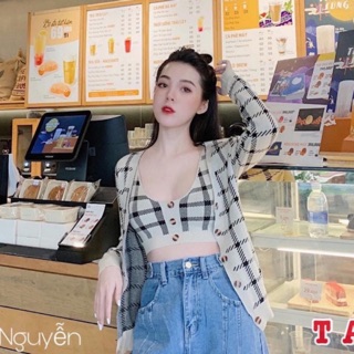 Set áo len kẻ 2 chi tiết