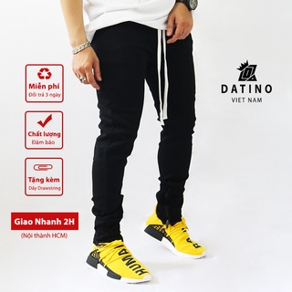 Quần jean zipper đen trơn nam DATINO chất Denim form skinny ôm vừa, co giãn bền màu
