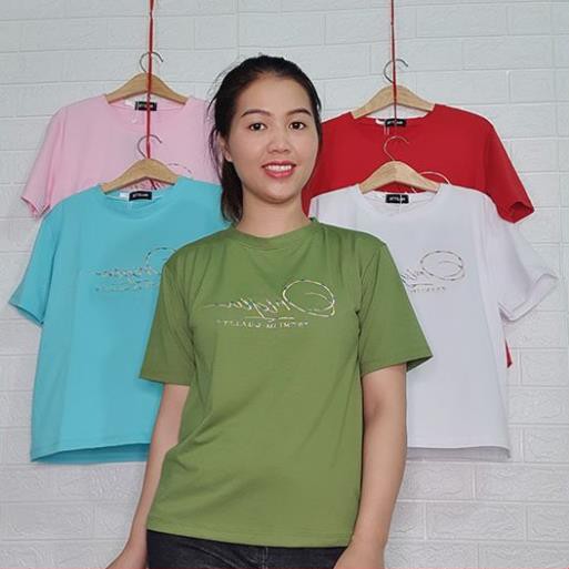 Áo phông nữ giá rẻ, đẹp, vải thun cotton co gian 4 chiều, dùng làm áo gia đình, đồng phục A026 . ,