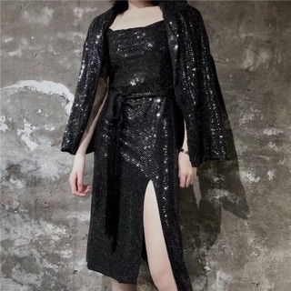 Combo đầm áo khoác bling bling