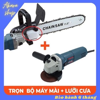 Combo máy mài góc máy cắt cầm tay bosch 670w và lưỡi cưa xích chain saw gắn máy mài - máy mài + lưỡi cưa