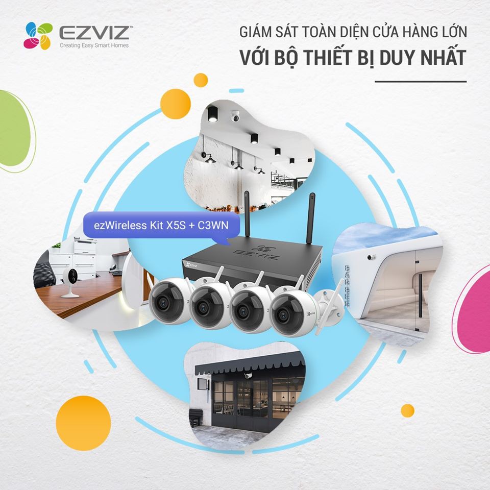 Bộ Kit Camera Wifi IP EZVIZ CS-C3WN 2MP 4 Camera và 1 đầu ghi CS-X5S-8W 8 kênh - Chính Hãng - BH 24 Tháng