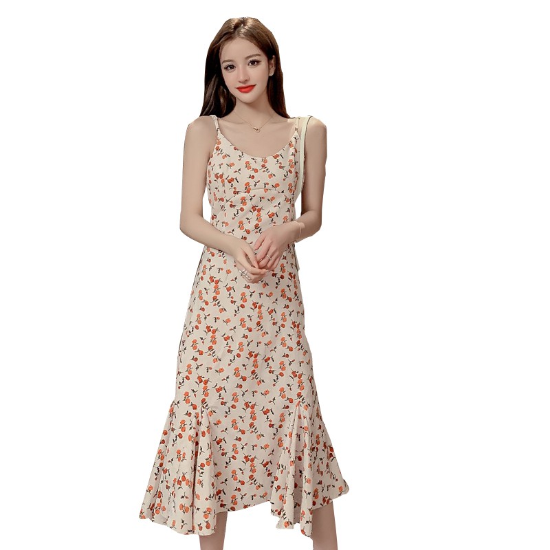 ♤▤Summer Beach Skirt Sling Dress Nữ Mùa hè 2021 Mới của Hàn Quốc Kiểu dáng mỏng phù hợp với tất cả các kết voan h