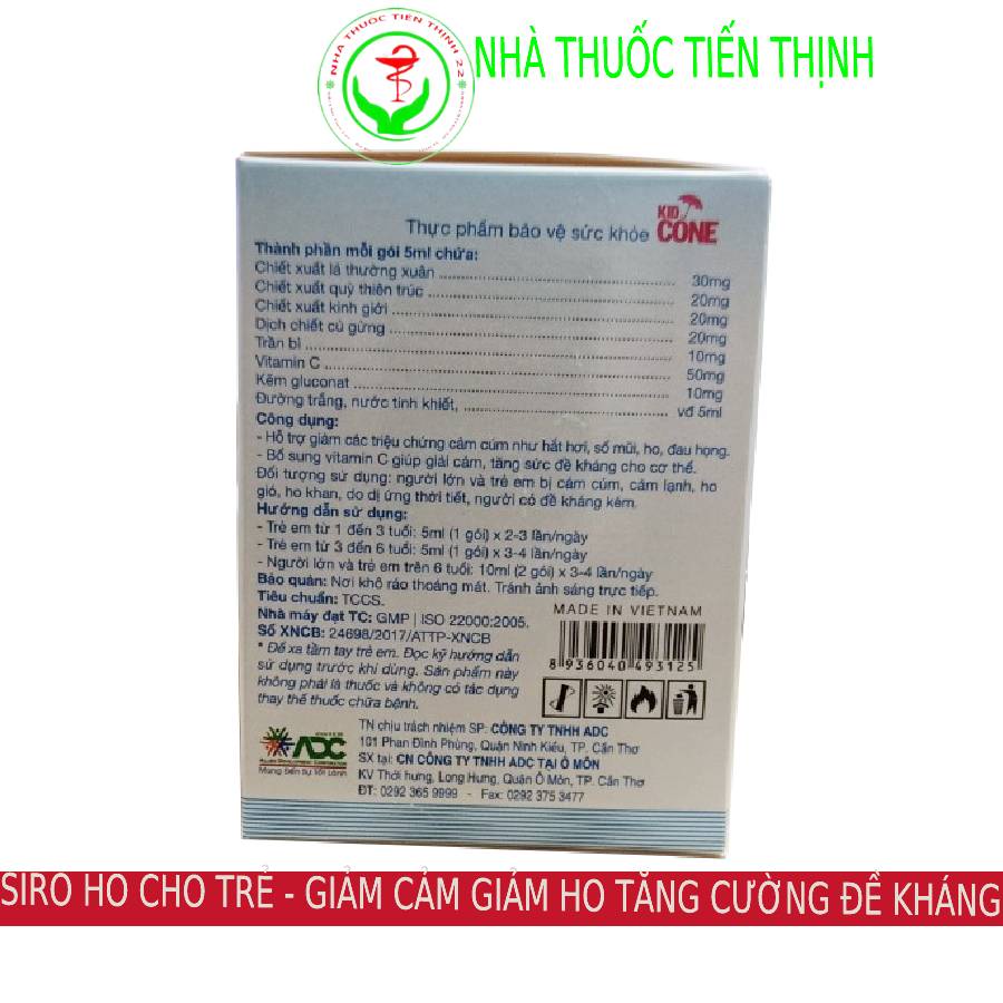 Siro ho cho trẻ Kid Cone tiêu đờm, giải cảm tăng cường đề kháng dạng gói_Hộp 20 gói
