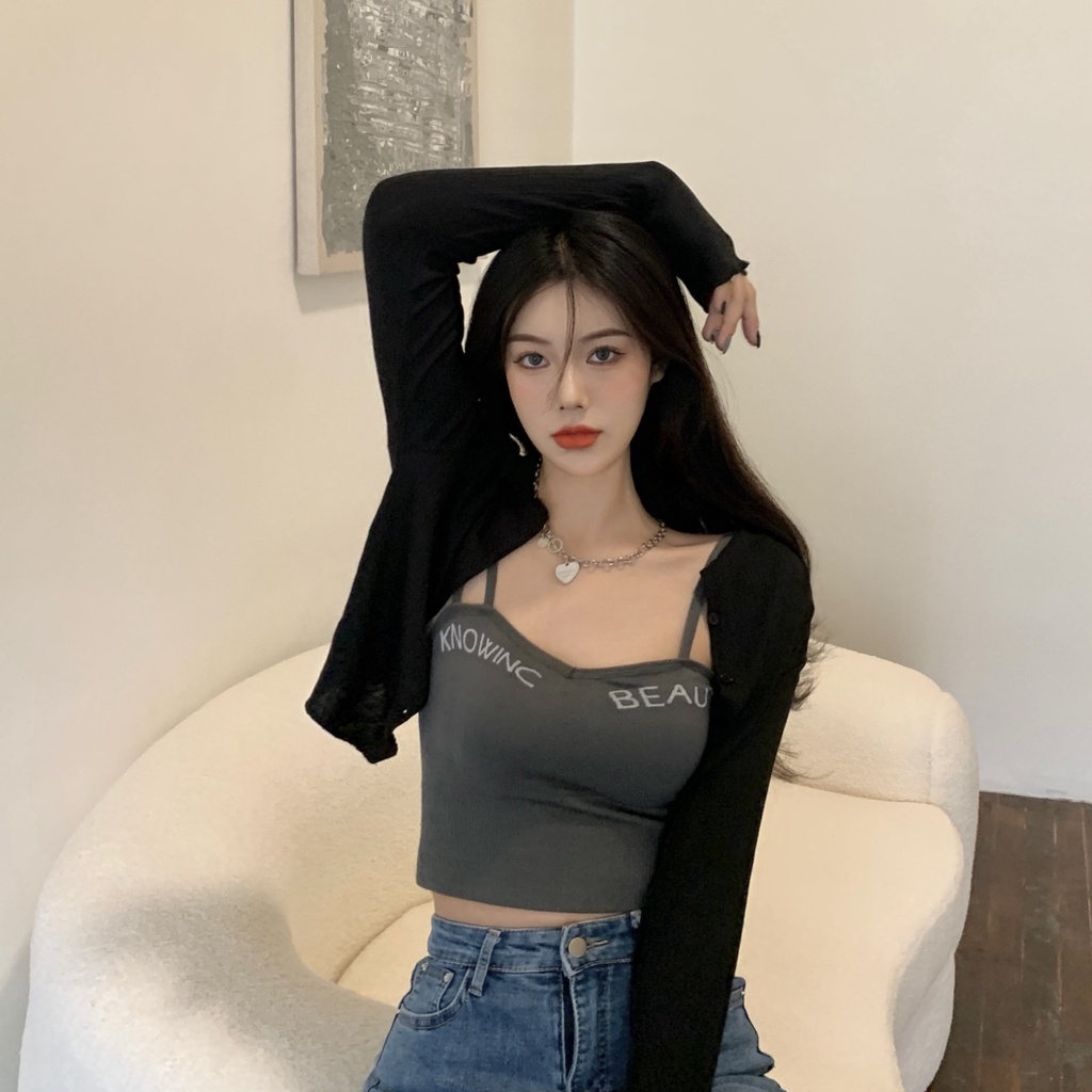 DUNEA Áo Hai Dây Không Lộ Đường May In Chữ Thời Trang Cho Nữ