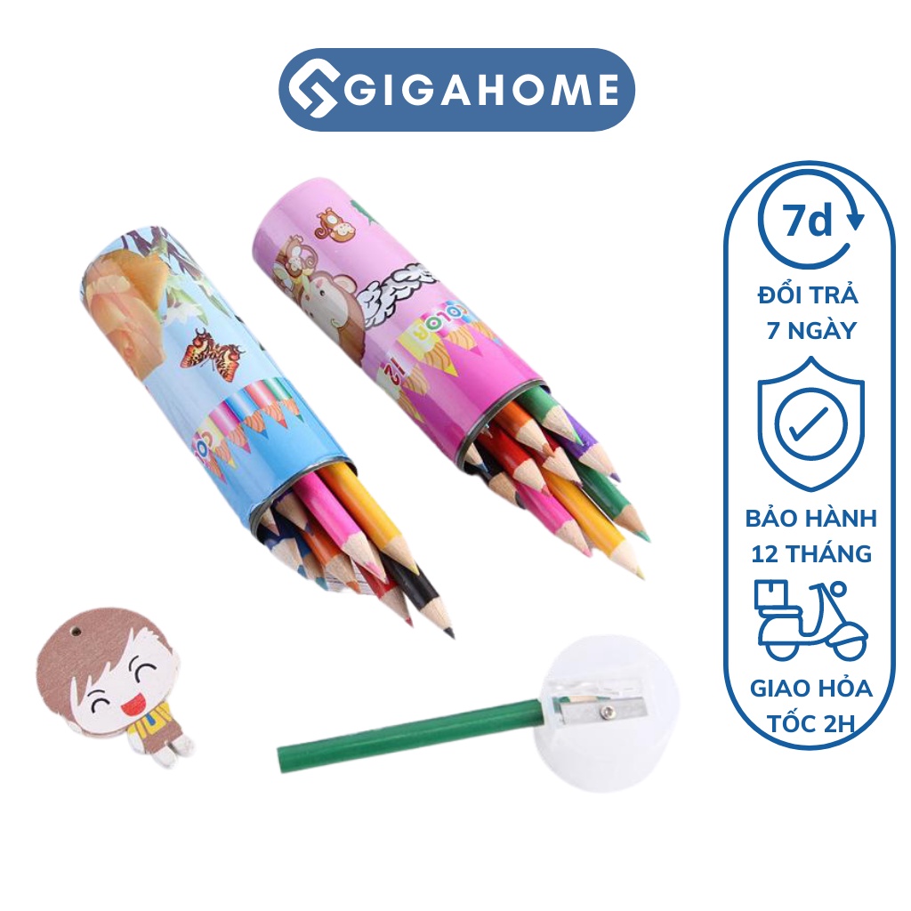 Bút Chì Màu Chuyên Nghiệp Dạng Cốc GIGAHOME 12 Màu Kèm Chuốt 6900