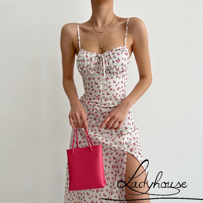 Đầm Dài Hai Dây Không Tay Xẻ Tà In Họa Tiết Hoa Thời Trang Mùa Hè Cho Nữ