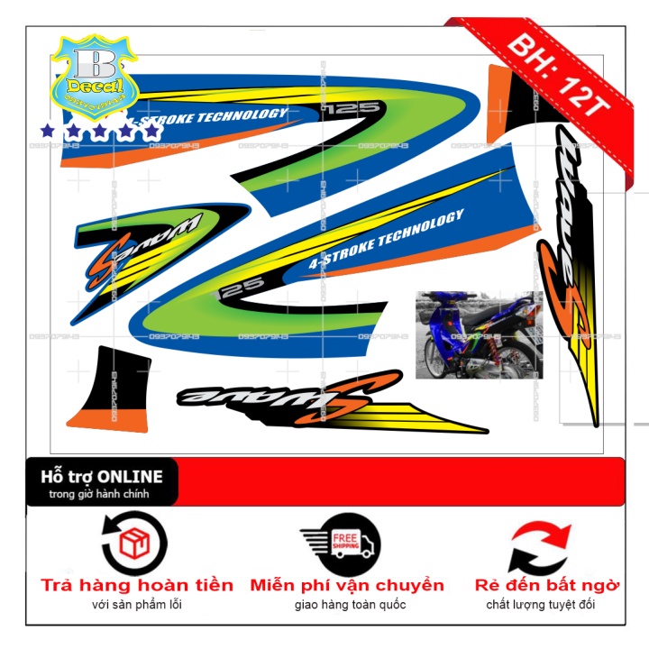 ( Quí khách vui lòng mang ra tiệm cho thợ dán ) Tem wave S 125 xanh đen