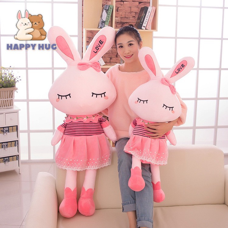 Gấu bông to, thú bông thỏ híp hồng cao cấp size đại 80/60cm, gấu bông dễ thương cho bé gái - Happy Hug