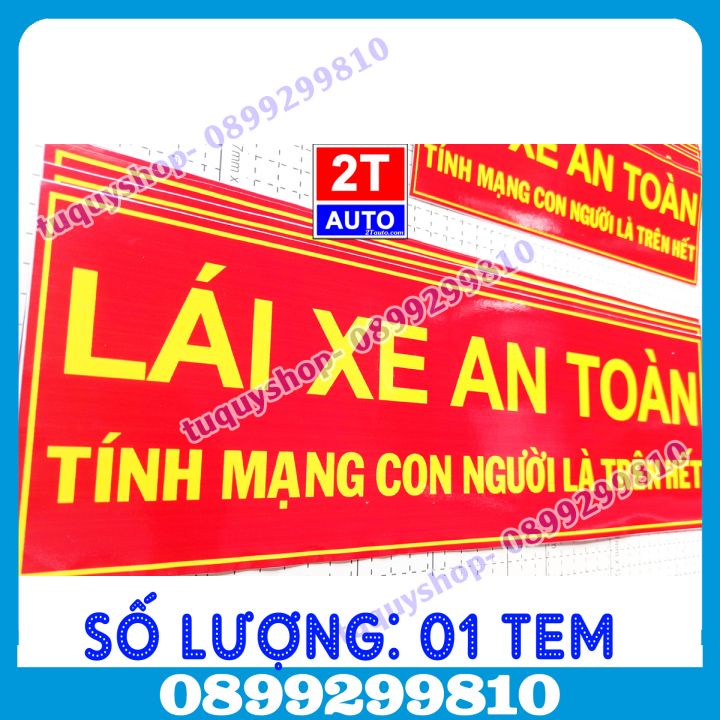 01 STICKER DECAL CHỮ: LÁI XE AN TOÀN - NỀN ĐỎ - TÙY CHỌN KÍCH CỠ, logo sticker tấm dán lái xe an toàn- LXAT-NỀN ĐỎ