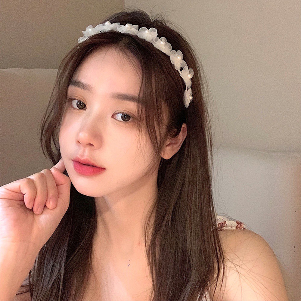 Băng đô hoa chống trơn đính hạt ngọc trai ngọt ngào nhiều màu sắc trang nhã cho nữ