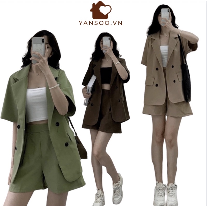 Sét vest hai món , sét áo khoác vest blazer mic quần sóc cạp cao chất đẹp by YANSOO