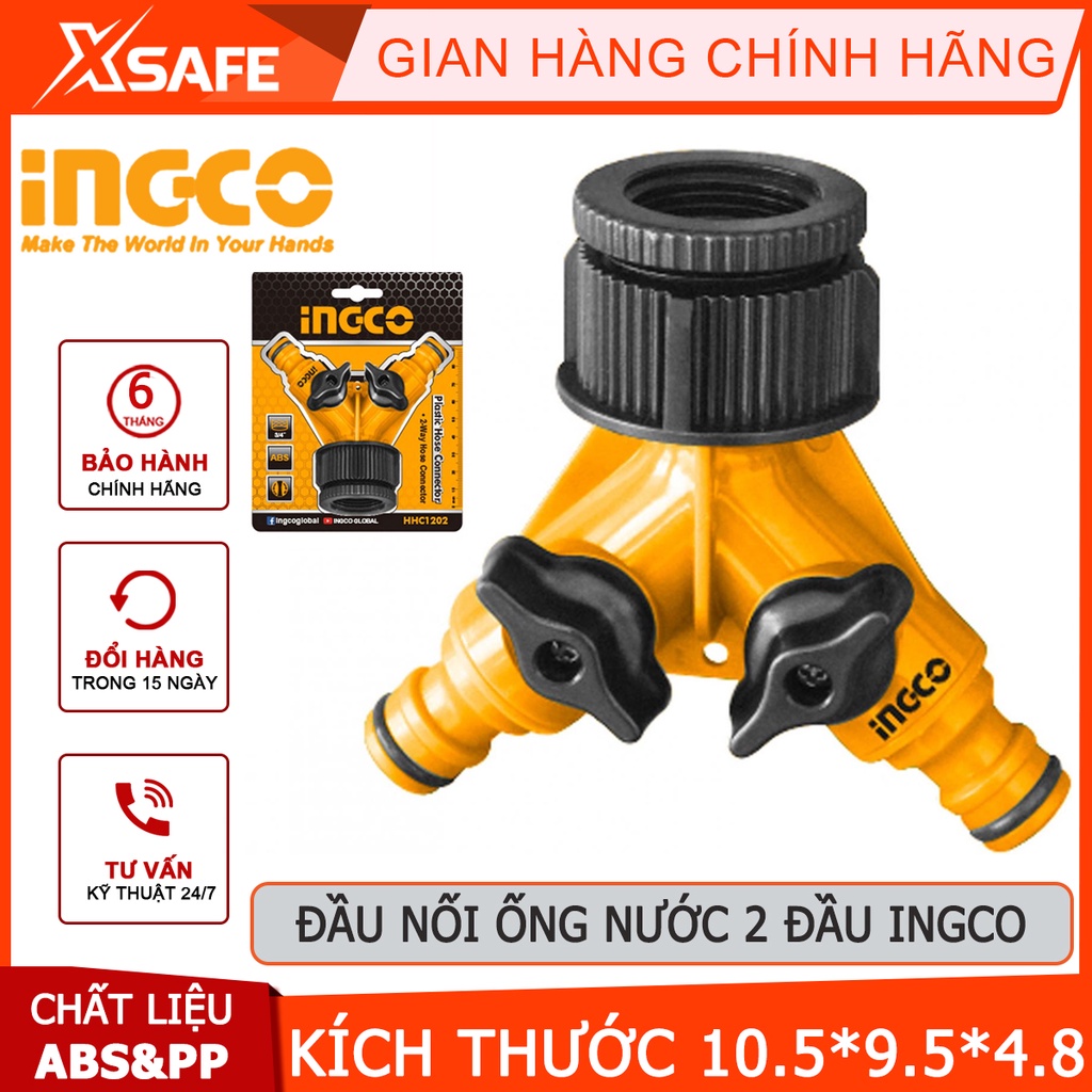 Đầu nối ống nước 2 đầu INGCO HHC1202 Đầu nối 2 chiều ống nhựa, kích thước 10.5*9.5*4.8cm, độ cứng cao, không thấm nước