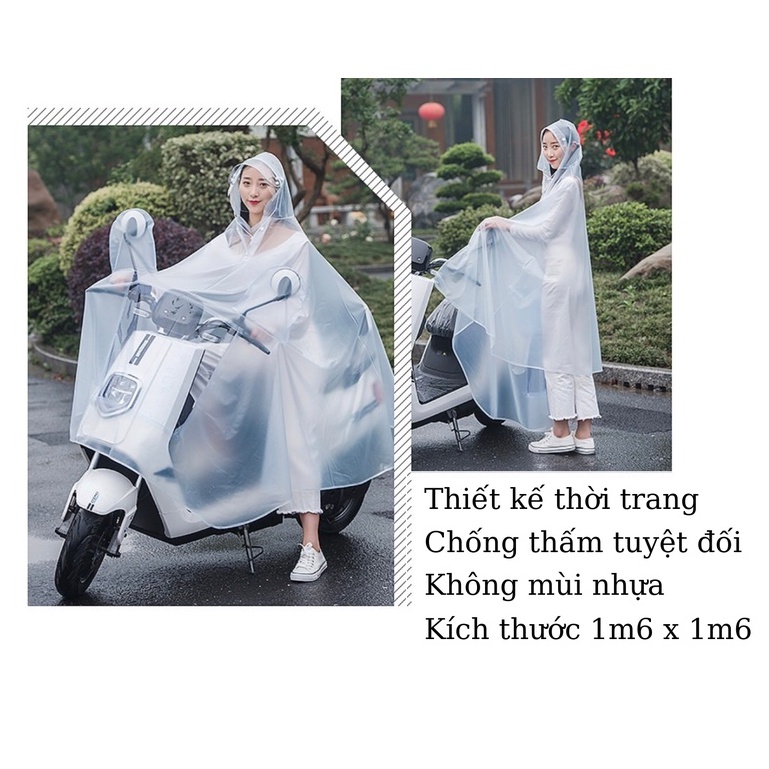 Áo mưa trong suốt loại tốt có kính che mặt thiết kế thời trang cánh dơi cho người lớn 1 đầu và 2 đầu