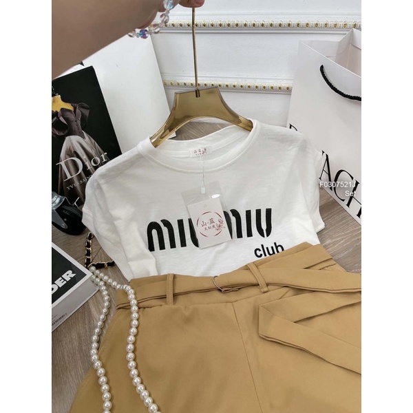 Sét áo thun miu miu phối quần short nude