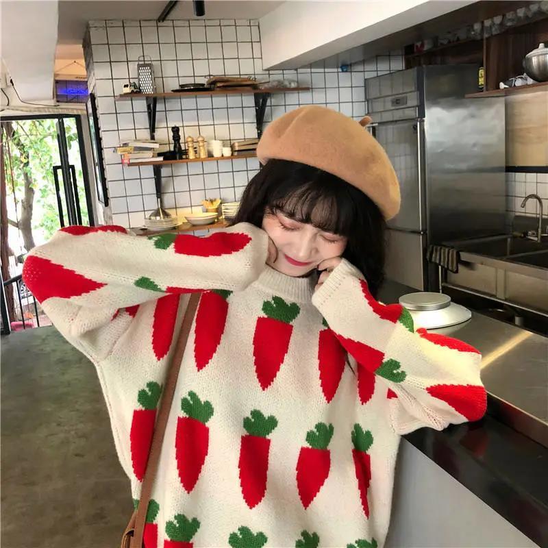 Áo Len Nữ New Student Casual Thickening Christmas Knitted Korean Loose Long-sleeved Sweater Women