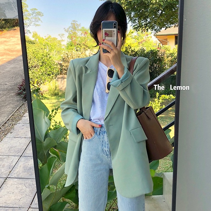 【Trong kho】Áo khoác blazer tay dài dáng rộng dễ phối đồ kiểu dáng thời trang cho nữ