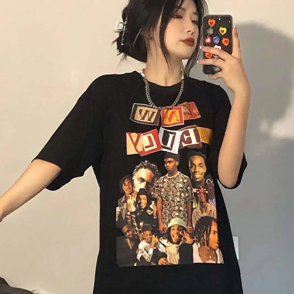 Áo thun tay ngắn cổ tròn dáng rộng in hình nhân vật retro thời trang unisex 77