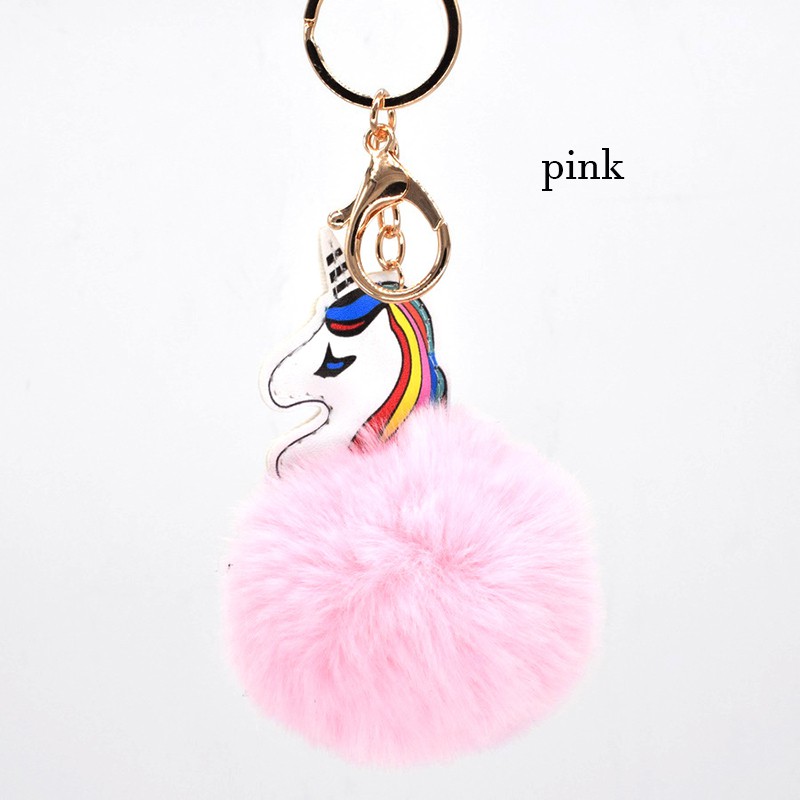 IELGY Móc Chìa Khóa Bằng Da PU Hình Kỳ Lân Và Bóng Lông Dễ Thương
